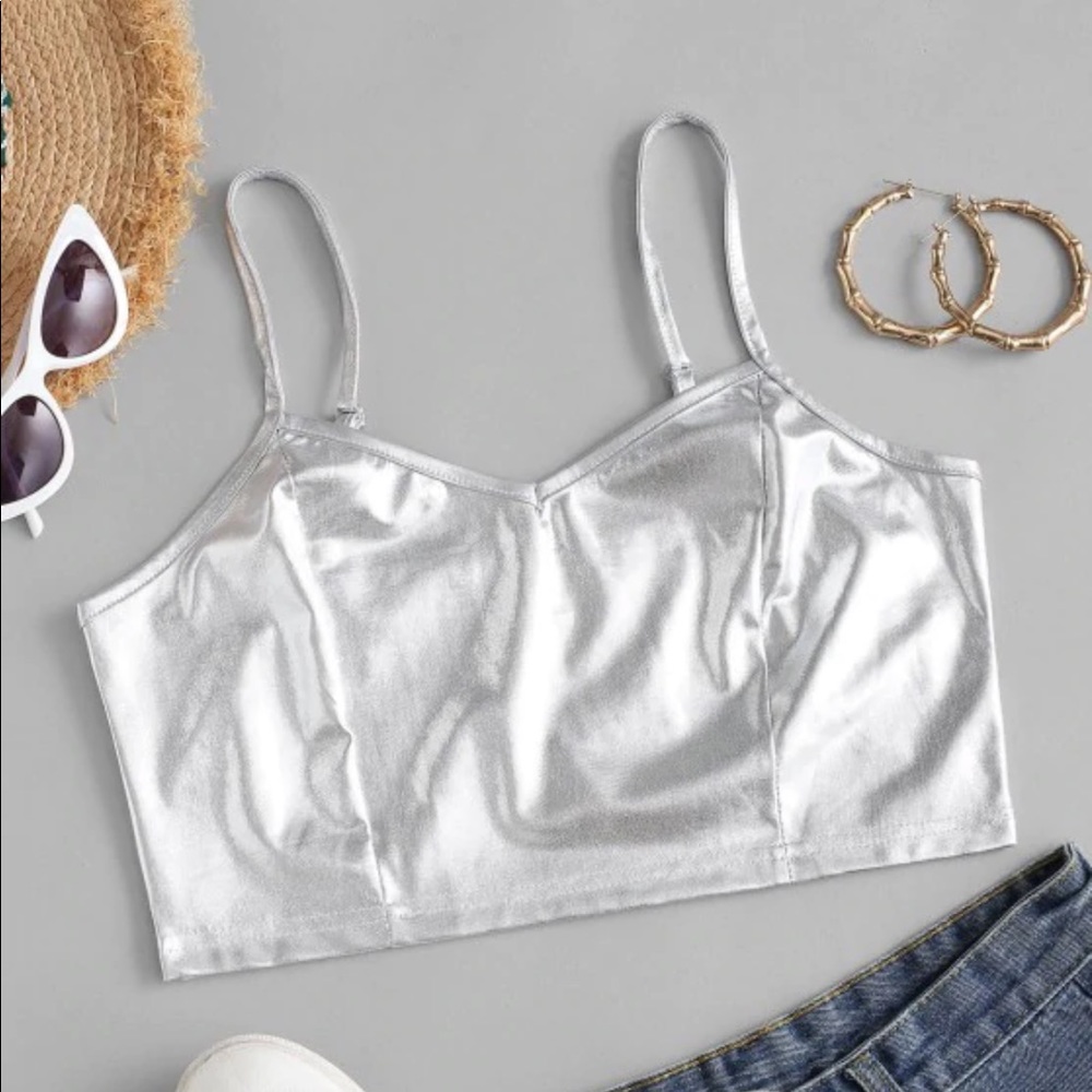 NWT zaful cropped shiny glitter cami top